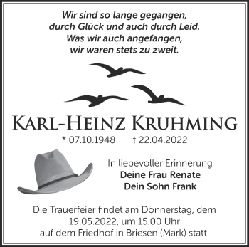 Traueranzeige von Karl-Heinz Kruhming von Märkische Oderzeitung