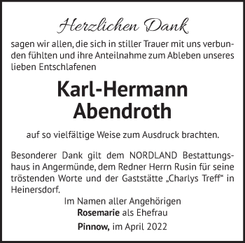 Traueranzeige von Karl-Hermann Abendroth von Märkische Oderzeitung