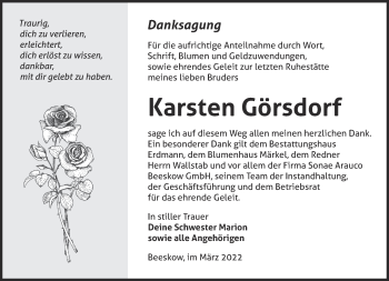 Traueranzeige von Karsten Görsdorf von Märkische Oderzeitung