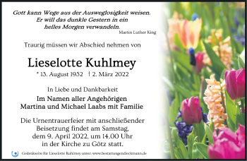 Traueranzeige von Lieselotte Kuhlmey von Märkische Oderzeitung