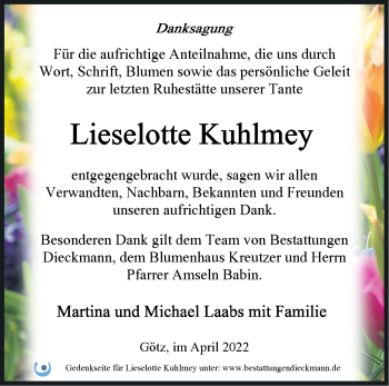 Traueranzeige von Lieselotte Kuhlmey von Märkische Oderzeitung