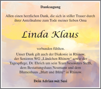 Traueranzeige von Linda Klaus von Märkische Oderzeitung