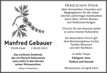 Traueranzeige von Manfred Gebauer von Märkische Oderzeitung