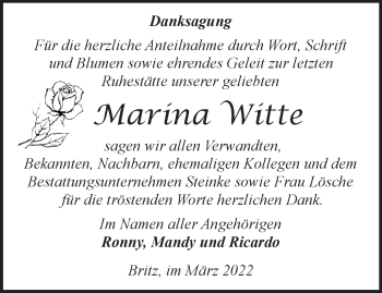 Traueranzeige von Marina Witte von Märkische Oderzeitung