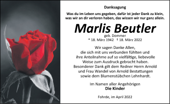 Traueranzeige von Marlis Beutler von Märkische Oderzeitung