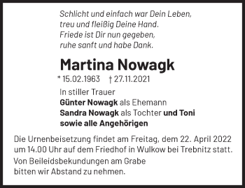 Traueranzeige von Martina Nowagk von Märkische Oderzeitung