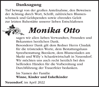 Traueranzeige von Monika Otto von Märkische Oderzeitung