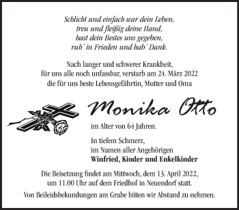 Traueranzeige von Monika Otto von Märkische Oderzeitung