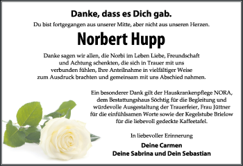 Traueranzeige von Norbert Hupp von Märkische Oderzeitung