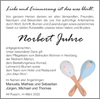 Traueranzeige von Norbert Juhre von Märkische Oderzeitung