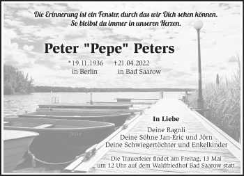 Traueranzeige von Peter Peters von Märkische Oderzeitung