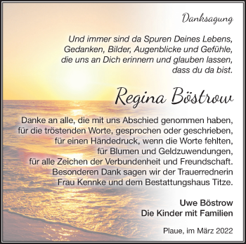 Traueranzeige von Regina Böstrow von Märkische Oderzeitung