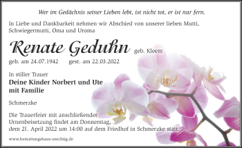 Traueranzeige von Renate Geduhn von Märkische Oderzeitung