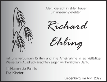 Traueranzeige von Richard Ehling von Märkische Oderzeitung