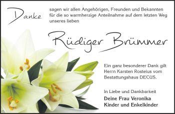 Traueranzeige von Rüdiger Brümmer von Märkische Oderzeitung