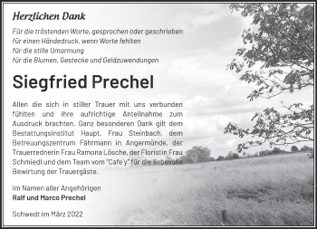 Traueranzeige von Siegfried Prechel von Märkische Oderzeitung