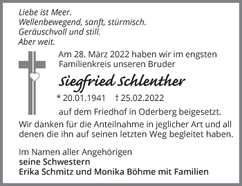 Traueranzeige von Siegfried Schlenther von Märkische Oderzeitung