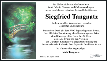 Traueranzeige von Siegfried Tangnatz von Märkische Oderzeitung