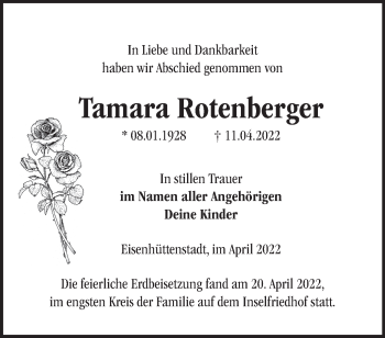 Traueranzeige von Tamara Rotenberger von Märkische Oderzeitung