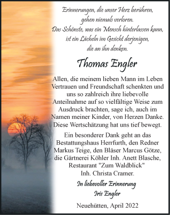 Traueranzeige von Thomas Engler von Märkische Oderzeitung