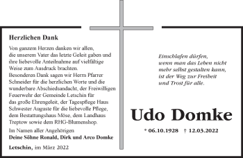 Traueranzeige von Udo Domke von Märkische Oderzeitung