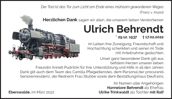 Traueranzeige von Ulrich Behrendt von Märkische Oderzeitung