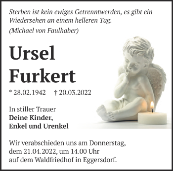 Traueranzeige von Ursel Furkert von Märkische Oderzeitung