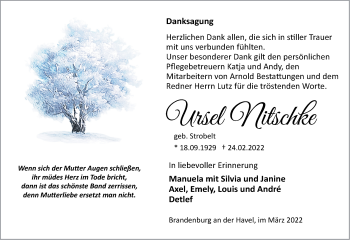 Traueranzeige von Ursel Nitschke von Märkische Oderzeitung
