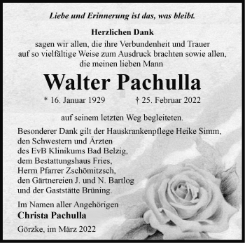 Traueranzeige von Walter Pachulla von Märkische Oderzeitung