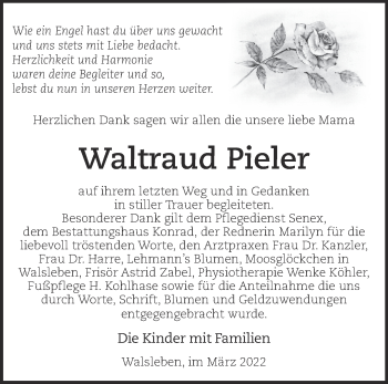 Traueranzeige von Waltraud Pieler von Märkische Oderzeitung