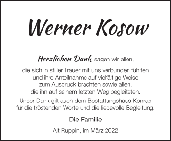 Traueranzeige von Werner Kosow von Märkische Oderzeitung