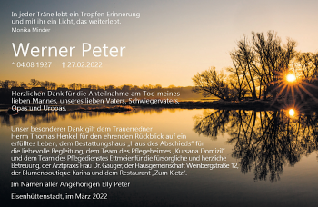 Traueranzeige von Werner Peter von Märkische Oderzeitung