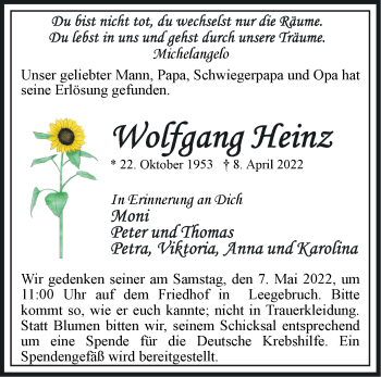 Traueranzeige von Wolfgang Heinz von Märkische Oderzeitung