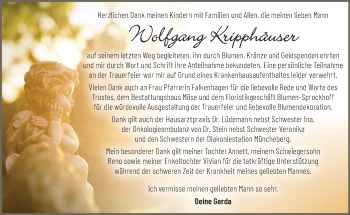 Traueranzeige von Wolfgang Kripphäuser von Märkische Oderzeitung