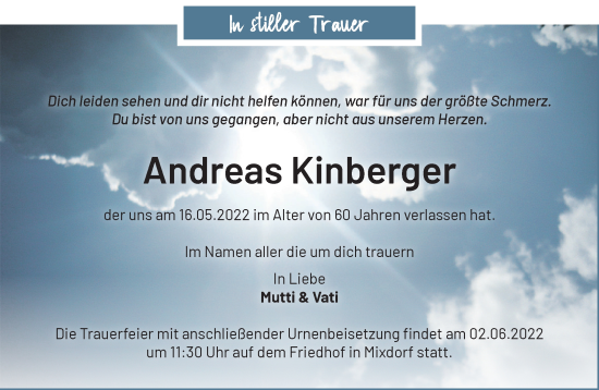 Anzeige Andreas Kinberger