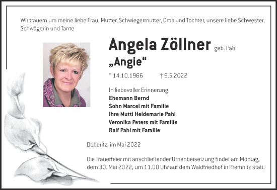 Traueranzeige von Angela Zöllner von Märkische Oderzeitung