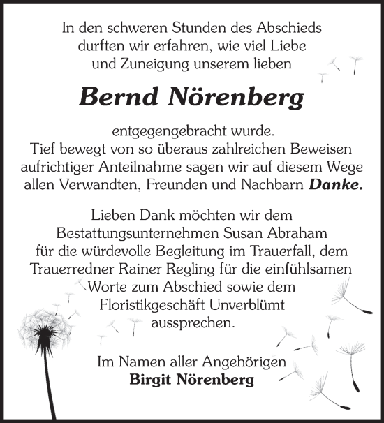 Traueranzeige von Bernd Nörenberg von Märkische Oderzeitung