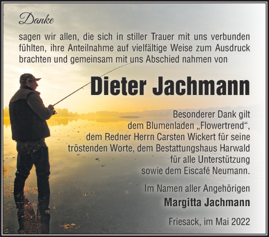 Traueranzeige von Dieter Jachmann von Märkische Oderzeitung