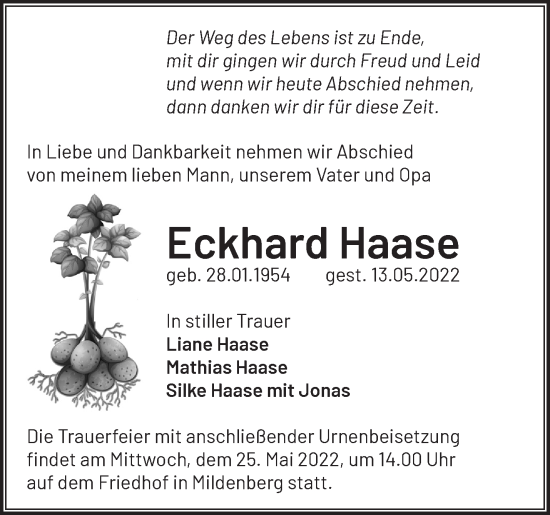 Anzeige Eckhard Haase