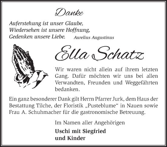 Traueranzeige von Ella Schatz von Märkische Oderzeitung