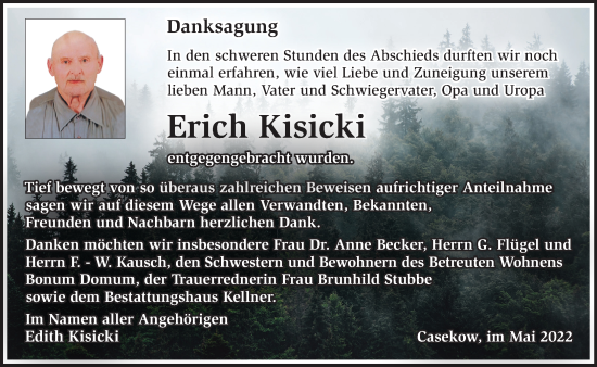 Traueranzeige von Erich Kisicki von Märkische Oderzeitung