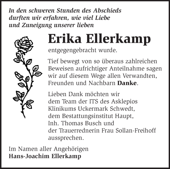 Traueranzeige von Erika Ellerkamp von Märkische Oderzeitung