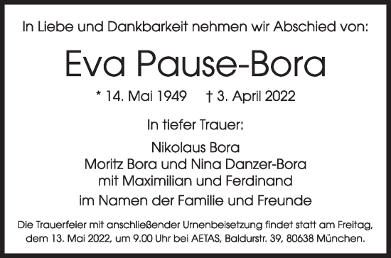 Traueranzeige von Eva Pause-Bora von Märkische Oderzeitung