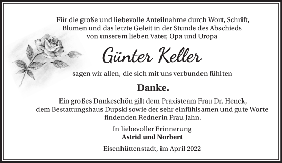 Traueranzeige von Günter Keller von Märkische Oderzeitung