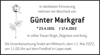 Traueranzeige von Günter Markgraf von Märkische Oderzeitung