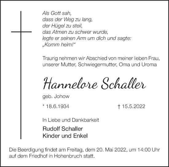 Anzeige Hannelore Schaller
