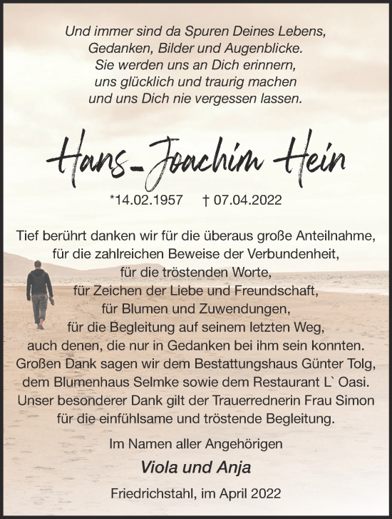 Traueranzeige von Hans-Joachim Hein von Märkische Oderzeitung