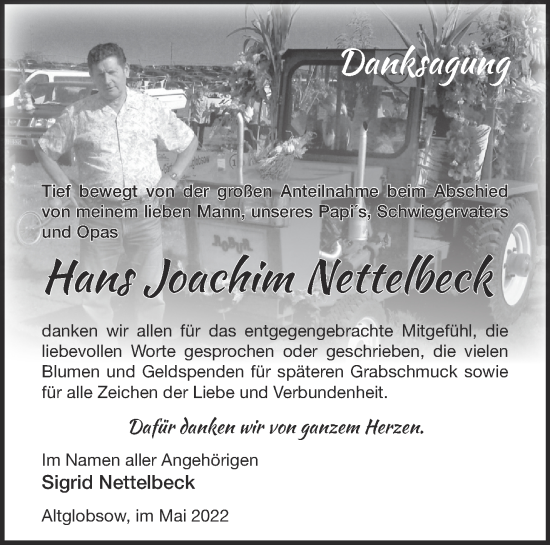 Traueranzeige von Hans  Nettelbeck von Märkische Oderzeitung