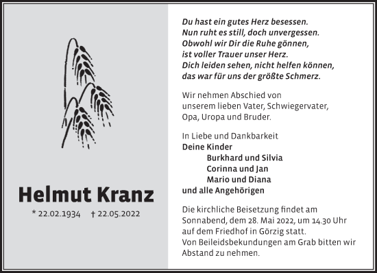 Anzeige Helmut Kranz