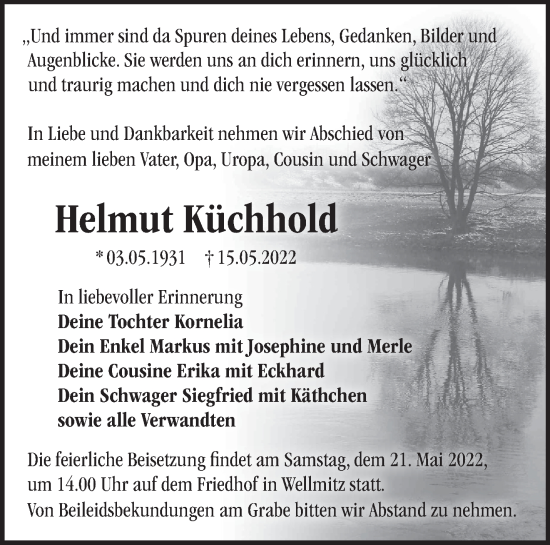 Traueranzeige von Helmut Küchhold von Märkische Oderzeitung